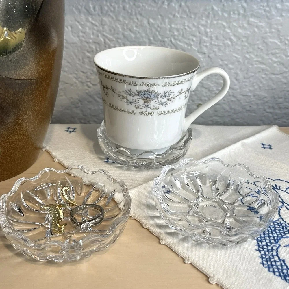Vintage Royal Crystal Rock Lead Crystal Open Salt Cellars Trinket Dish Set Italy